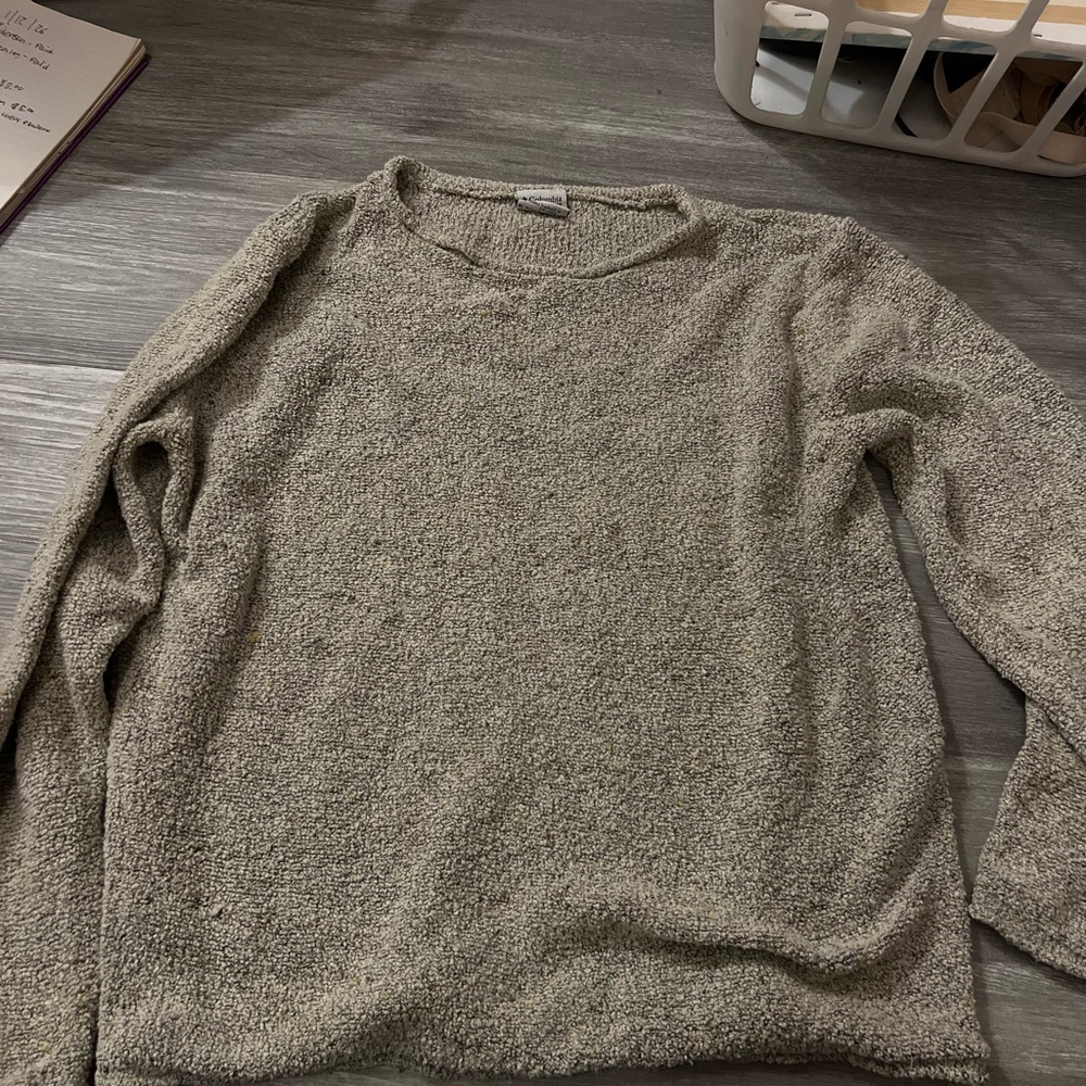 Vintage Columbia Textured Gray speckled Knit Sweater